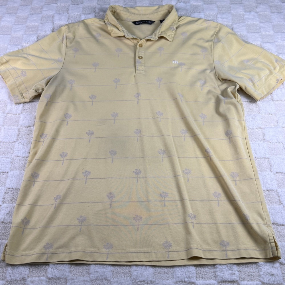 Travis Mathew Mens XL Yellow Palm Tree Print Golf Polo‎ Shirt Casual